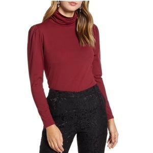 Rachel Parcell Puff Shoulder Turtleneck Top